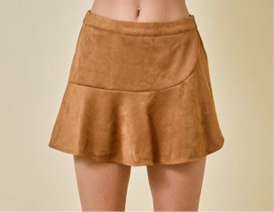 Suede Mini Skort With Ruffles