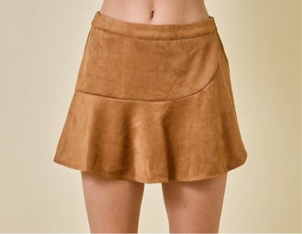 Suede Mini Skort With Ruffles