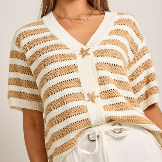 Nautical Stripe Cardigan with Starfish Buttons