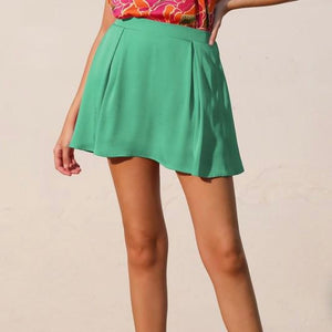 Silk Pleated Green Skort