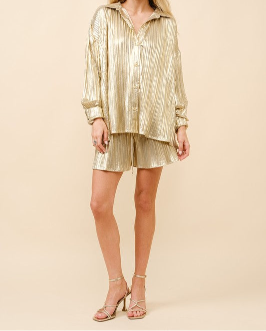 Metallic Pleated Set
