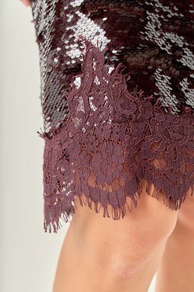 Burgandy Lace Sequin Skirt