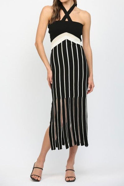 Halter Neck Fringe Hem Dress