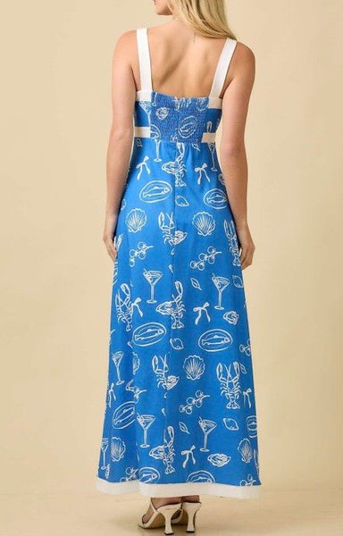 Blue Vintage Summer Print Maxi Dress