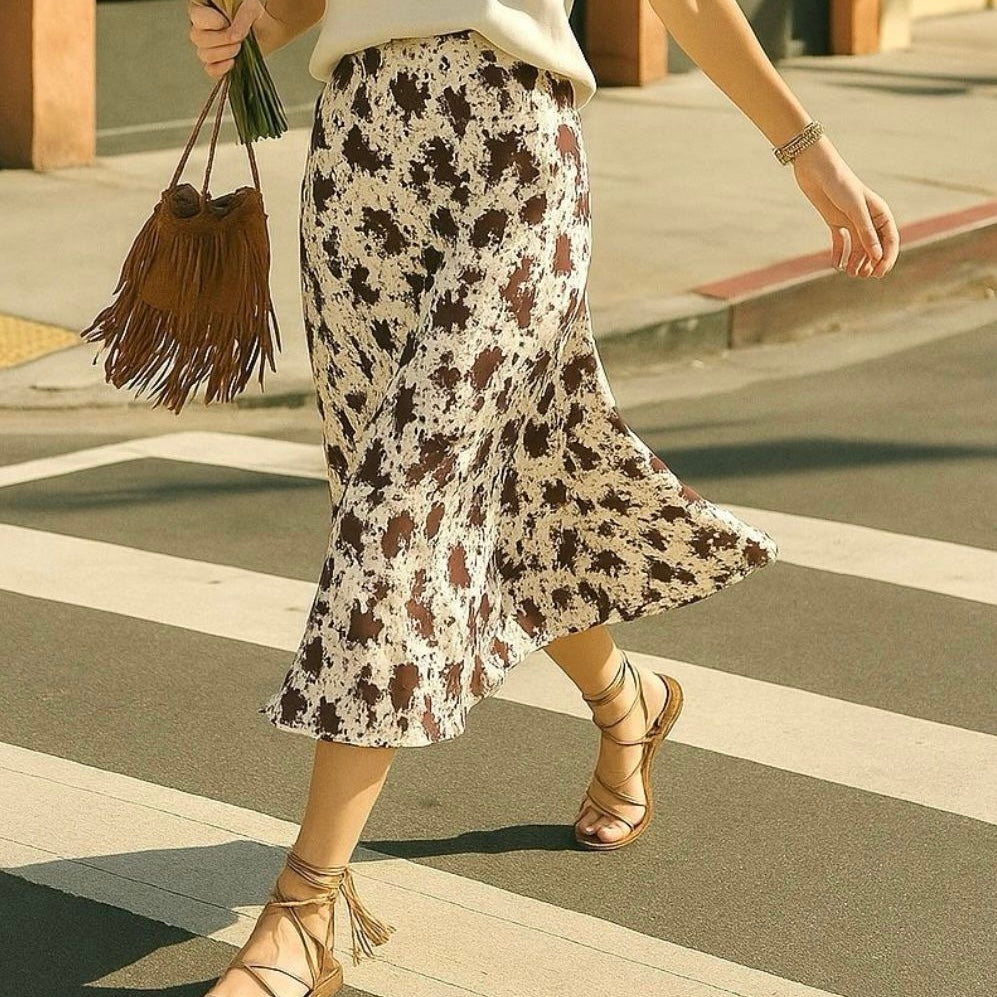 Abstract Print Silk Skirt