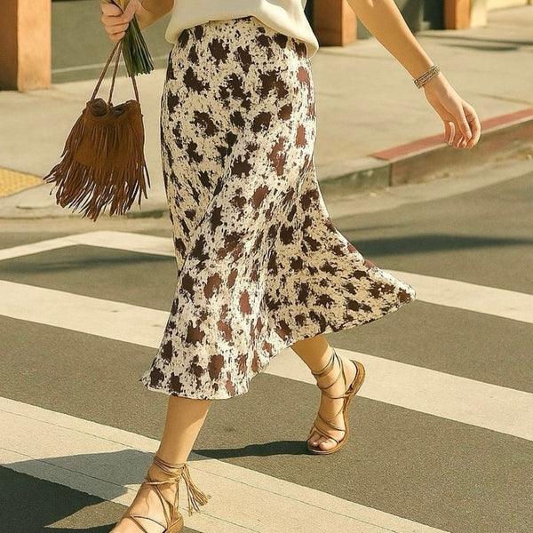 Abstract Print Silk Skirt