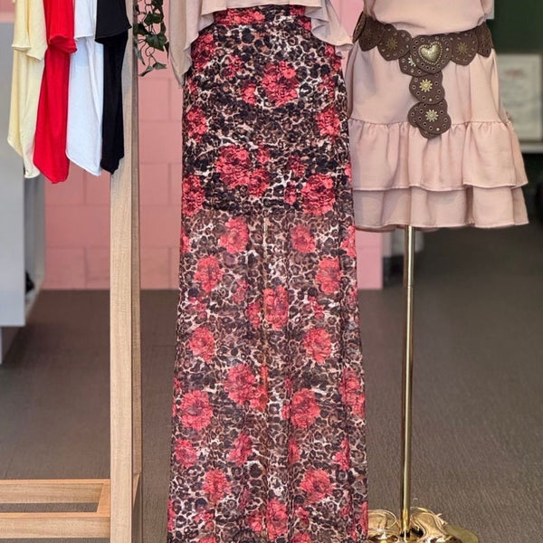 Leopard Rose Print Lace Skirt