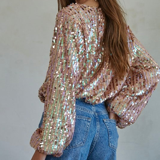 Iridescent Blush Sequin Top