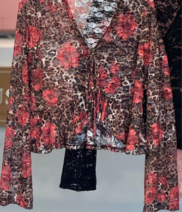 Leopard Rose Print Ruffle Top