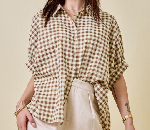 Button Down Gingham Oversized Shirt