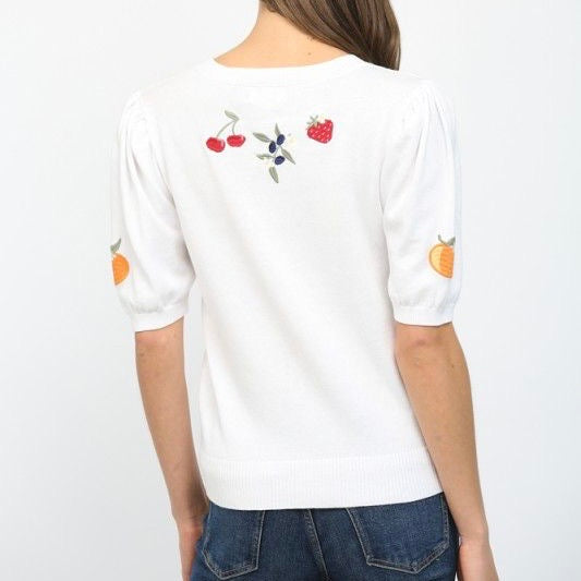 Fruits Embroidered Short Sleeve Sweater Top
