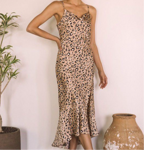 Sleeveless Leopard Satin Dress