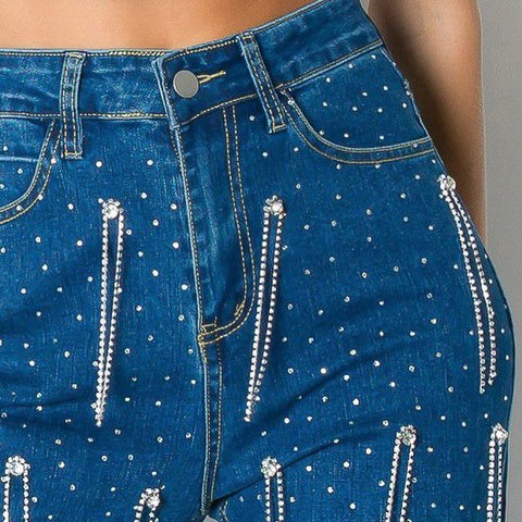 Rhinestone Fringe Jeans