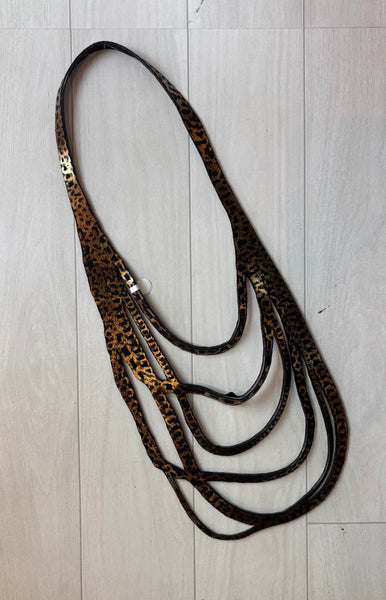 ULI Long Bronze Leopard Print Chains Necklace