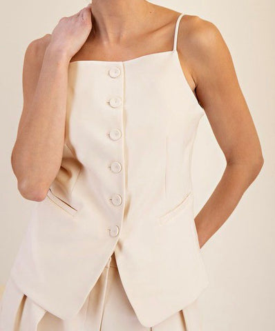 Straight Neck Sleeve Strap Button Down Top