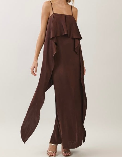 Brown Satin Maxi Dress