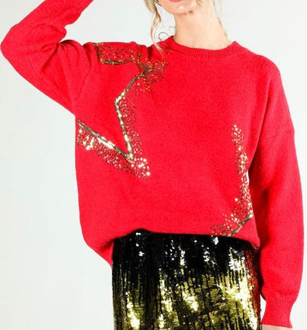 Sequin Stars Red Sweater