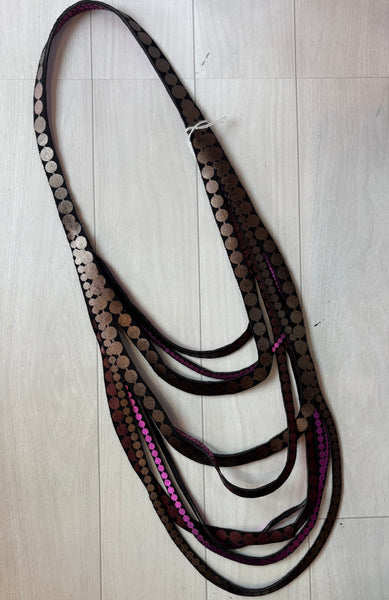ULI Long Silver and Purple Chain Necklace