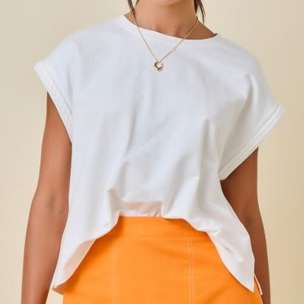 BOXY TSHIRT TOP WITH BRAIDED SLEEVE