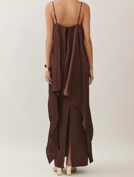 Brown Satin Maxi Dress