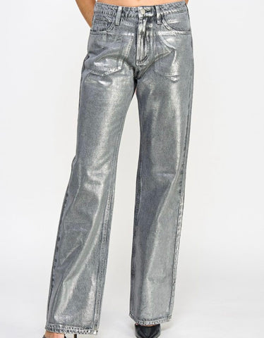 Metallic charcoal jean