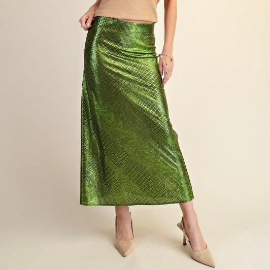 Green Metallic Snake Skirt