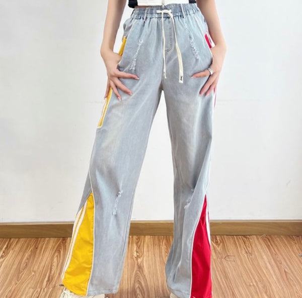 Mixed Media Wide Leg Jean