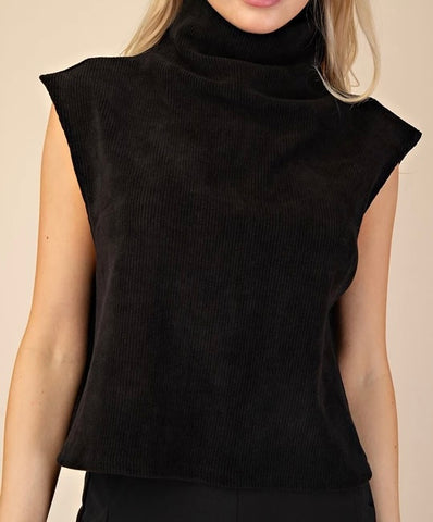 Turtleneck Black Sleeveless Knit Top