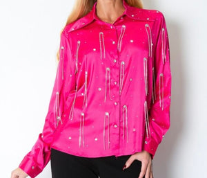 Satin rhinestone blouse