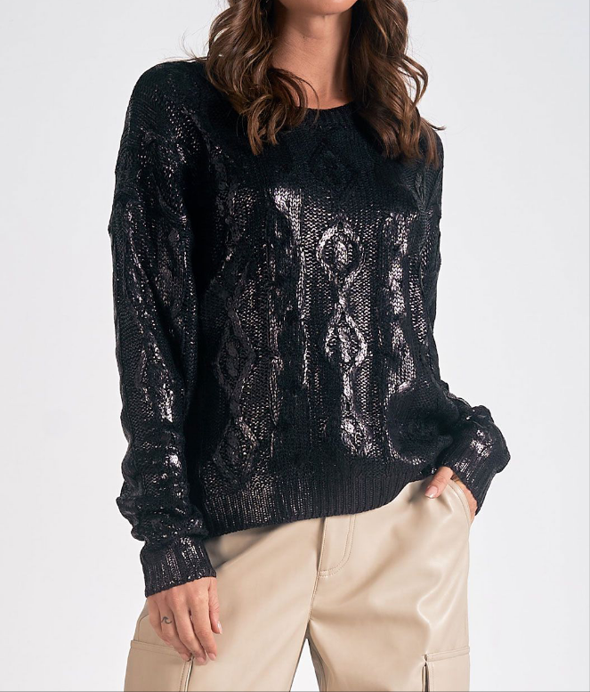 Black Faux Leather Detail Sweater