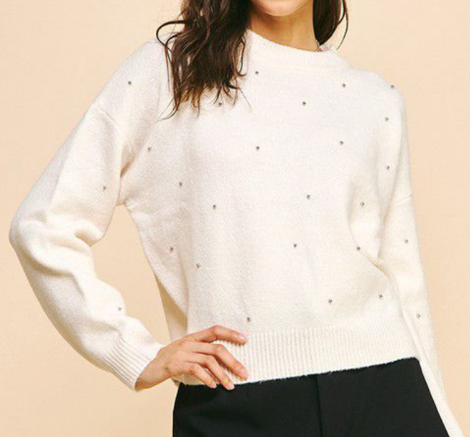 White Beaded Sweater