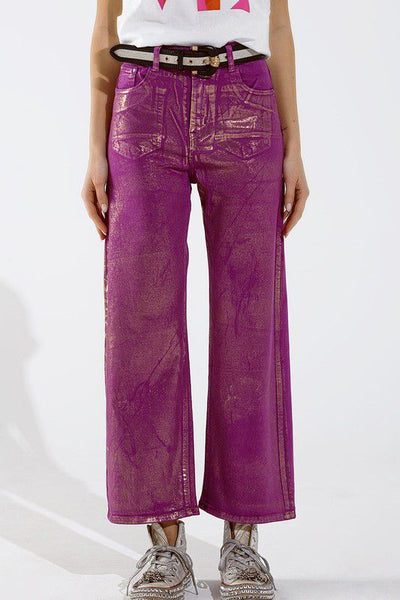Metallic Magenta Wide Leg Jeans
