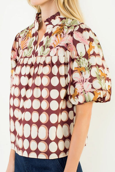 PUFF SLEEVE EMBROIDERY TOP