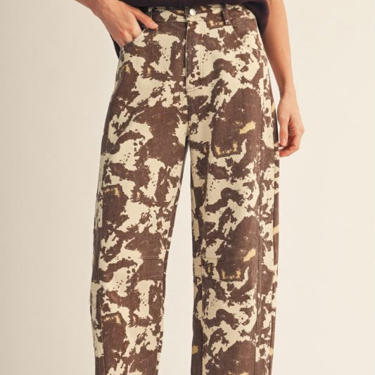 Mocha Print Barrel Jean