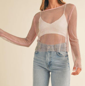 Pink net rhinestone top