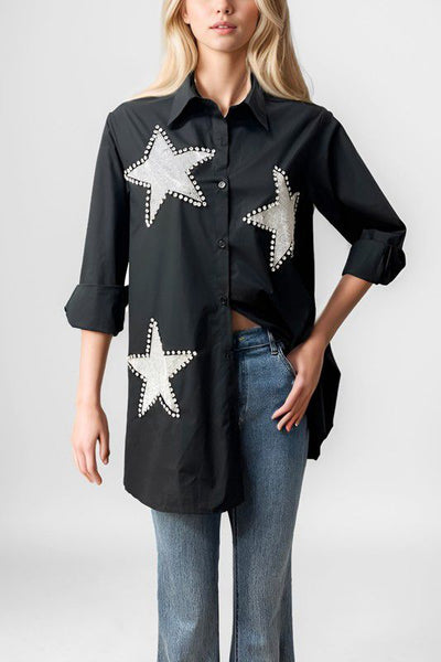 Oversized Stars & Rhinestones Shirt