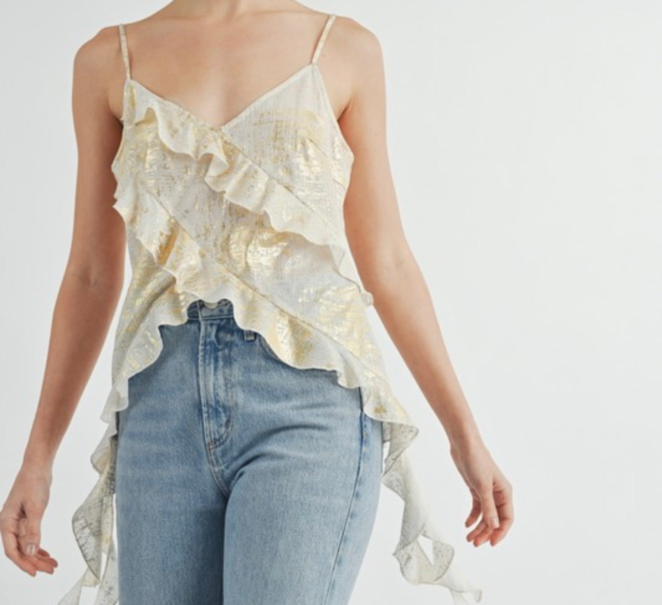 Gold Foil Ruffle Cami Top