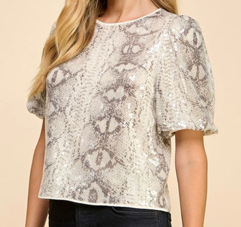 Animal Printed Sequin Top