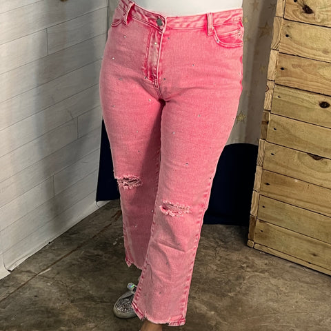 pink jean with stones