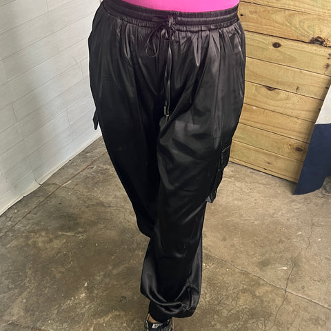 Black satin jogger