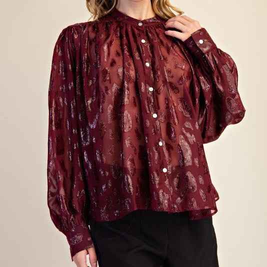 Burgandy Leopard Blouse