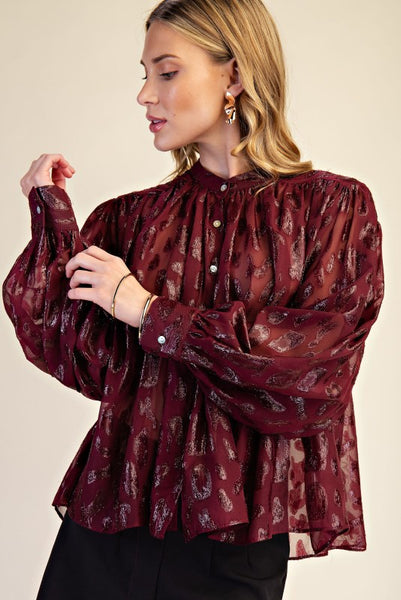 Burgandy Leopard Blouse