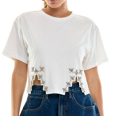 Bejeweled Cutout Tee