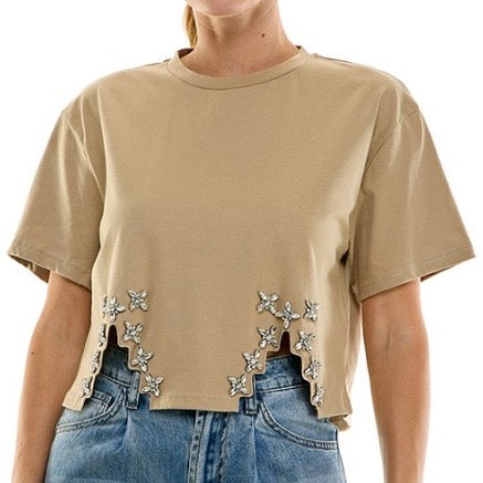 Bejeweled Cutout Tee