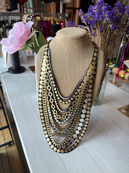 ULI Long Silver and Gold Chain Necklace