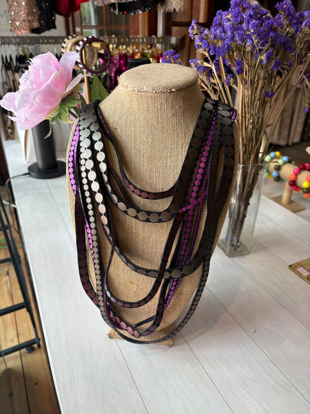 ULI Long Silver and Purple Chain Necklace