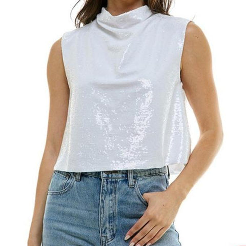 White Sequin Tank Top