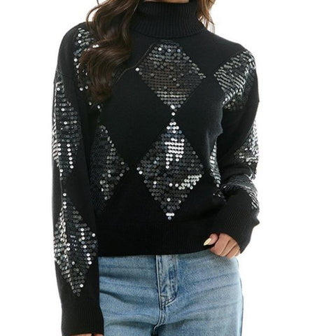 Black Sequin Turtleneck Sweater