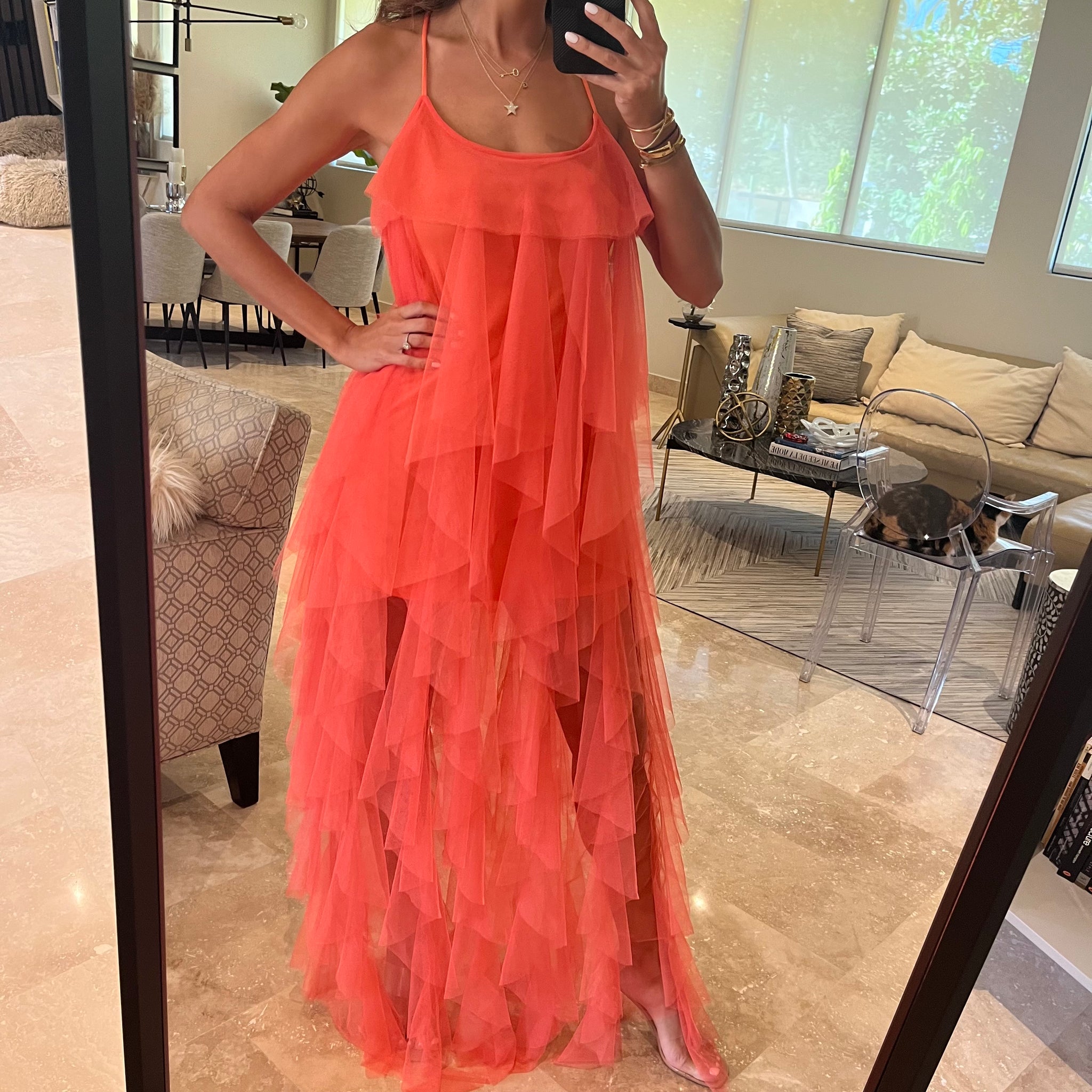 Coral tulle maxi